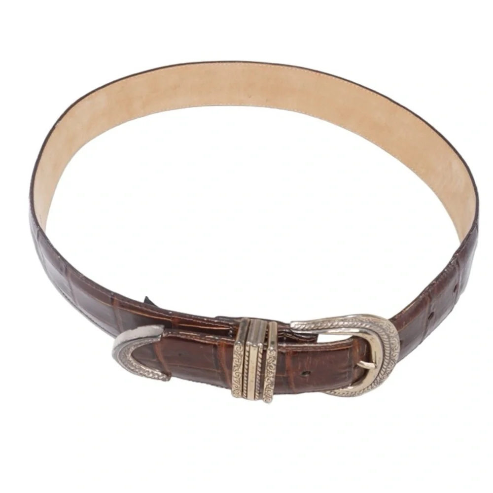 Brighton Vintage Brown Textured Leather Belt, Size M - Picture 3 of 5
